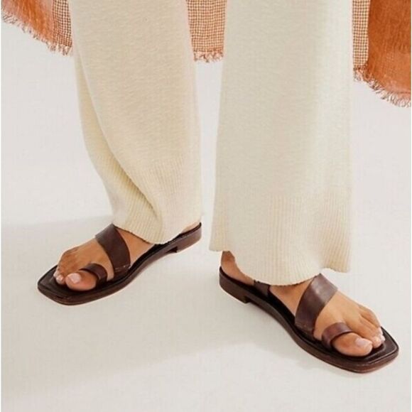 NWOB Free People Collection Romeo Square Toe Wrap Sandal in Chocolate Brown - Picture 3 of 14